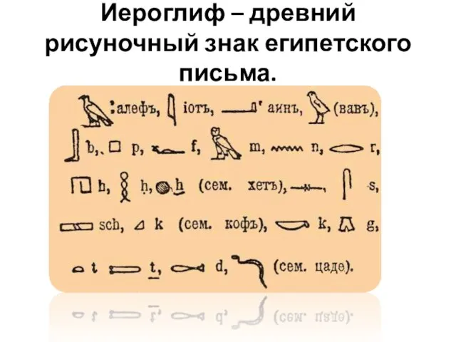 Иероглиф – древний рисуночный знак египетского письма.