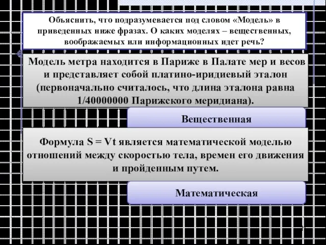 Объяснить, что подразумевается под словом «Модель» в приведенных ниже фразах. О