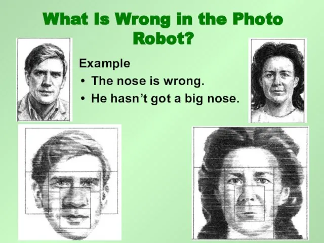 Example The nose is wrong. He hasn’t got a big nose.