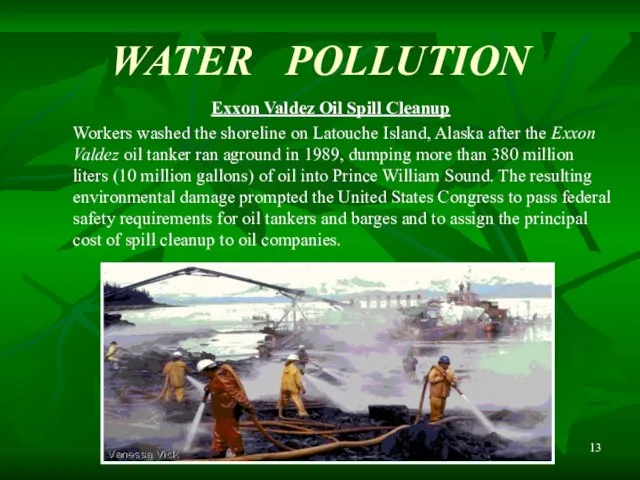 WATER POLLUTION Exxon Valdez Oil Spill Cleanup Workers washed the shoreline