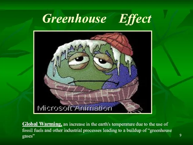 Greenhouse Effect Global Warming, an increase in the earth's temperature due