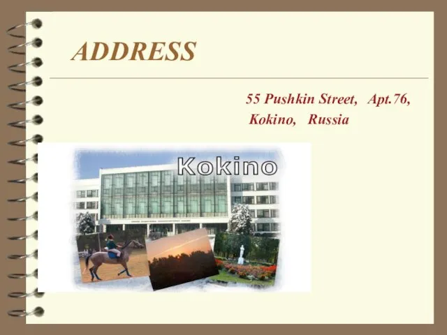 ADDRESS Apt.76, 55 Pushkin Street, Kokino, Russia