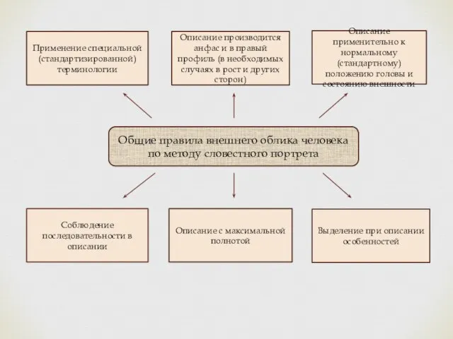 Общие правила внешнего облика человека по методу словестного портрета Применение специальной