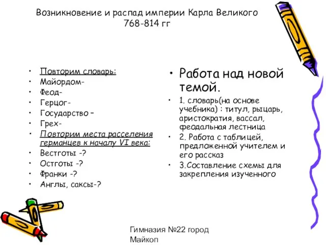 Гимназия №22 город Майкоп Возникновение и распад империи Карла Великого 768-814