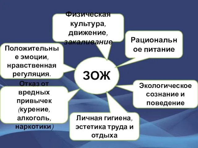 ЗОЖ Рациональное питание Экологическое сознание и поведение Личная гигиена, эстетика труда