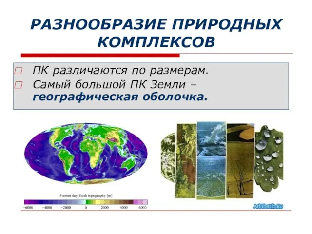 РАЗНООБРАЗИЕ ПРИРОДНЫХ КОМПЛЕКСОВ ПК различаются по размерам. Самый большой ПК Земли – географическая оболочка.