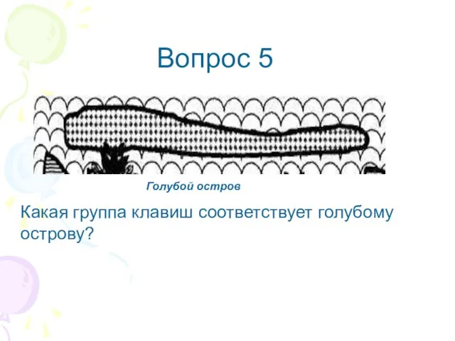 Какая группа клавиш соответствует голубому острову? Голубой остров Вопрос 5