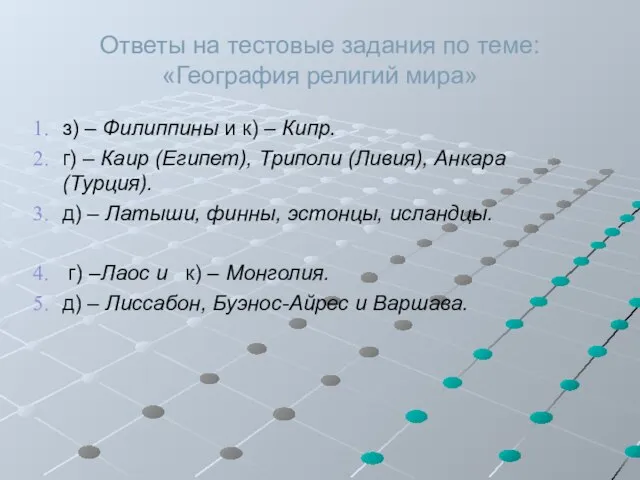 Ответы на тестовые задания по теме: «География религий мира» з) –