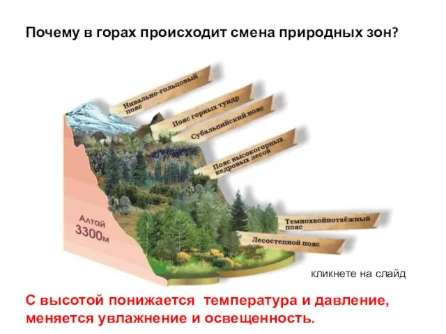 Почему в горах происходит смена природных зон? С высотой понижается температура