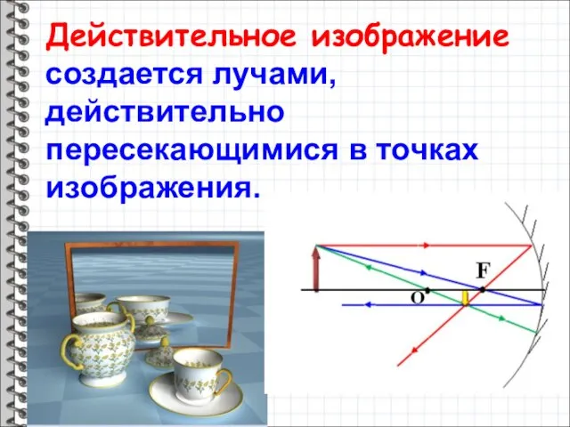 Действительное изображение создается лучами, действительно пересекающимися в точках изображения.