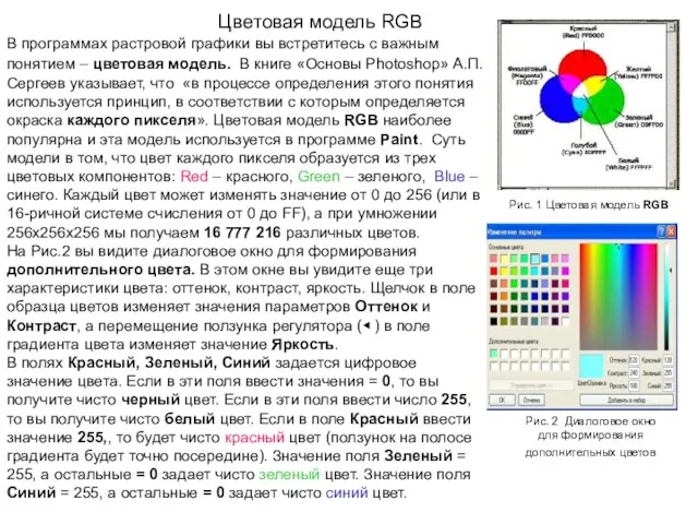 Цветовая модель RGB В программах растровой графики вы встретитесь с важным