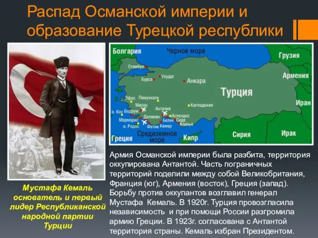 Распад Османской империи и образование Турецкой республики Мустафа Кемаль основатель и
