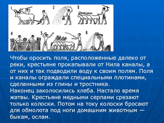 Чтобы оросить поля, расположенные далеко от реки, крестьяне прокапывали от Нила