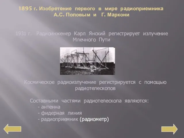 1895 г. Изобретение первого в мире радиоприемника А.С. Поповым и Г.