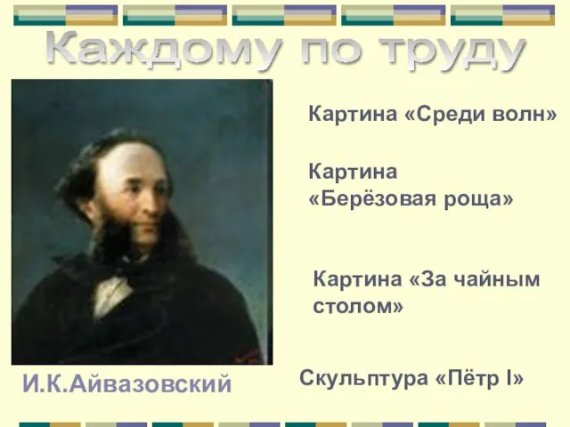 И.К.Айвазовский Картина «Среди волн» Картина «Берёзовая роща» Картина «За чайным столом»