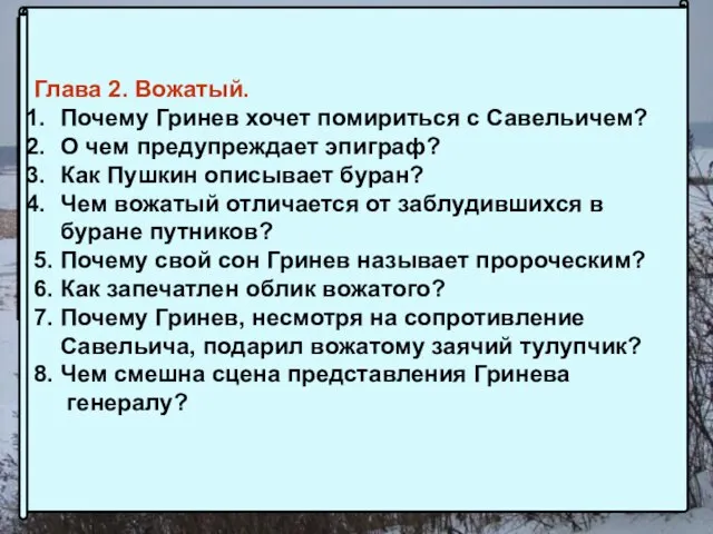 Глава 2. Вожатый. Почему Гринев хочет помириться с Савельичем? О чем