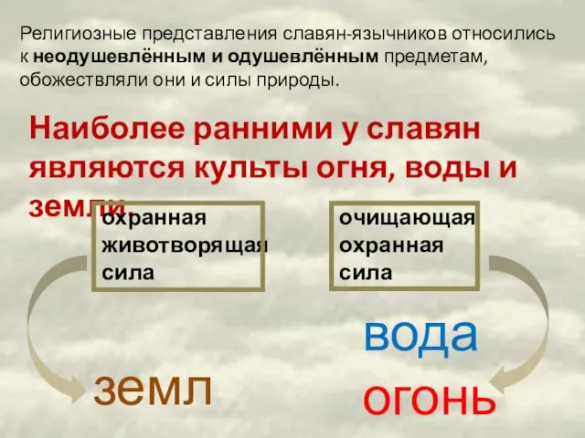 Религиозные представления славян-язычников относились к неодушевлённым и одушевлённым предметам, обожествляли они