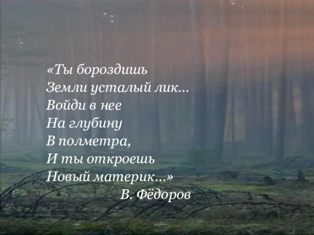 «Ты бороздишь Земли усталый лик… Войди в нее На глубину В