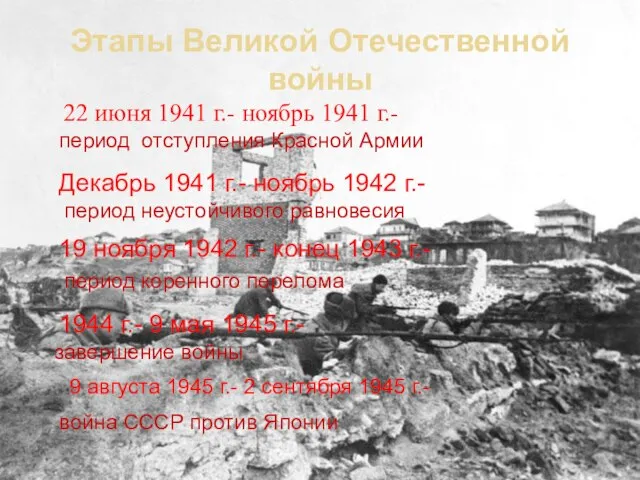 Этапы Великой Отечественной войны 22 июня 1941 г.- ноябрь 1941 г.-