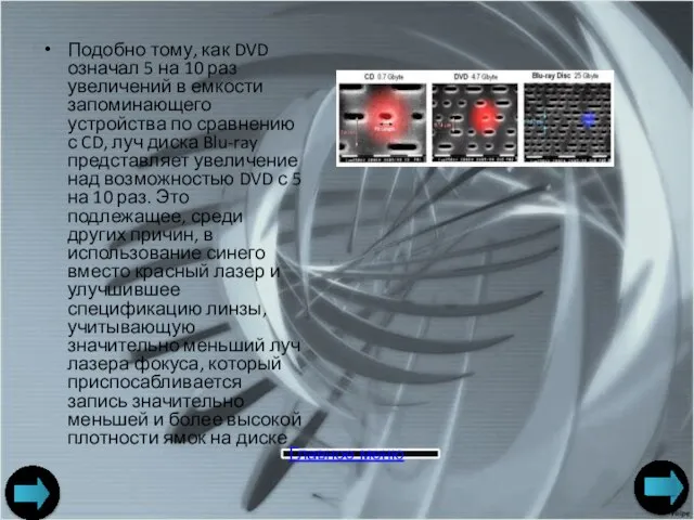 Подобно тому, как DVD означал 5 на 10 раз увеличений в