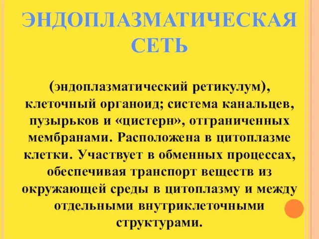 (эндоплазматический ретикулум), клеточный органоид; система канальцев, пузырьков и «цистерн», отграниченных мембранами.