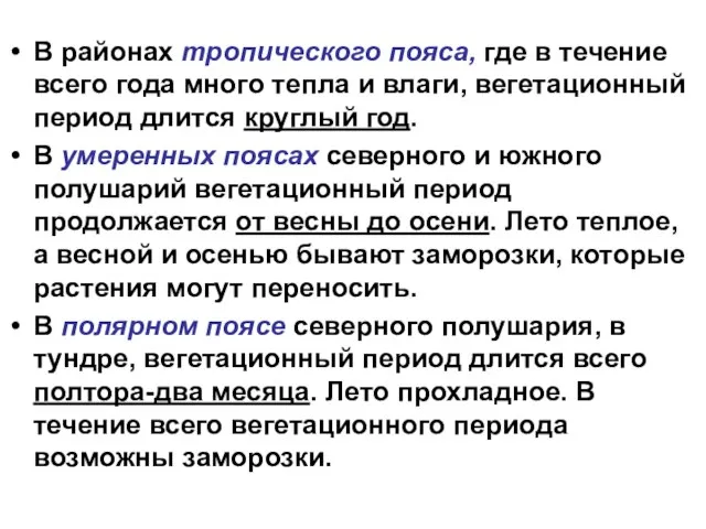 В районах тропического пояса, где в течение всего года много тепла