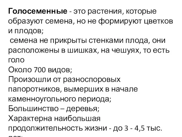 Голосеменные - это растения, которые образуют семена, но не формируют цветков