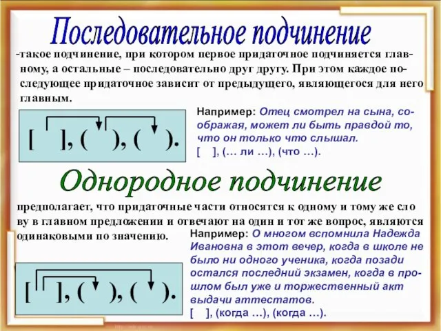 Последовательное подчинение такое подчинение, при котором первое придаточное подчиняется глав-ному, а