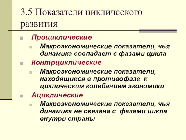 3.5 Показатели циклического развития Проциклические Макроэкономические показатели, чья динамика совпадает с