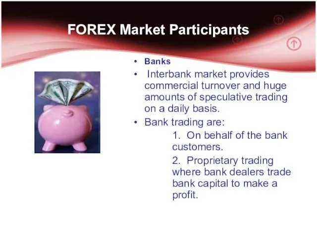 FOREX Market Participants Banks Interbank market provides commercial turnover and huge
