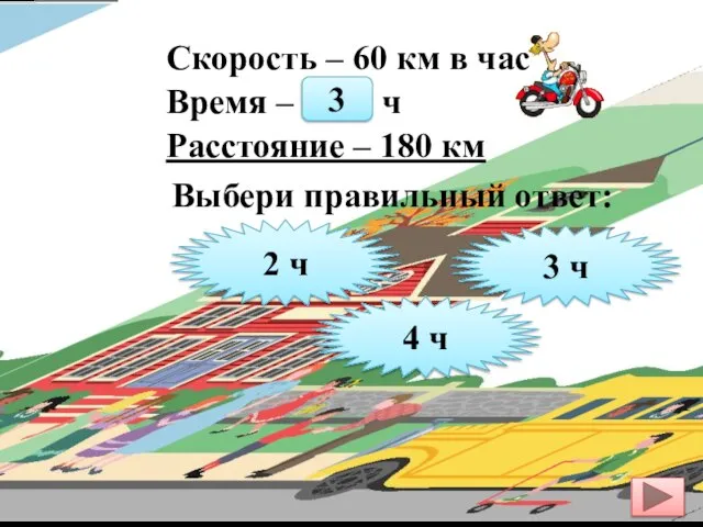 Скорость – 60 км в час Время – ? ч Расстояние