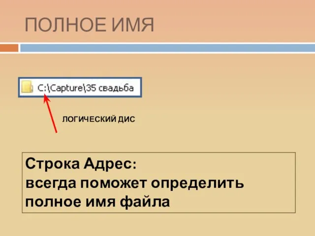 ПОЛНОЕ ИМЯ ЛОГИЧЕСКИЙ ДИС Строка Адрес: всегда поможет определить полное имя файла