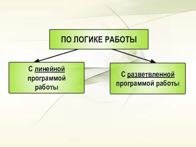 ПО ЛОГИКЕ РАБОТЫ С линейной программой работы С разветвленной программой работы