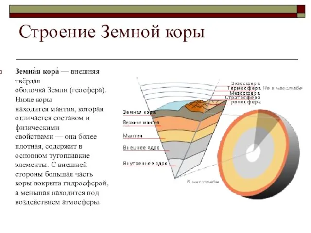 Строение Земной коры Земна́я кора́ — внешняя твёрдая оболочка Земли (геосфера).