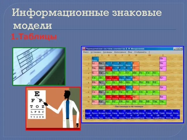 Информационные знаковые модели 1.Таблицы