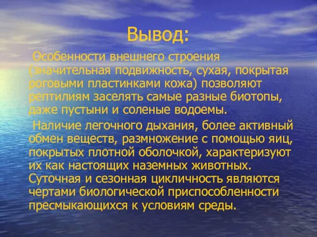 Вывод: Особенности внешнего строения (значительная подвижность, сухая, покрытая роговыми пластинками кожа)