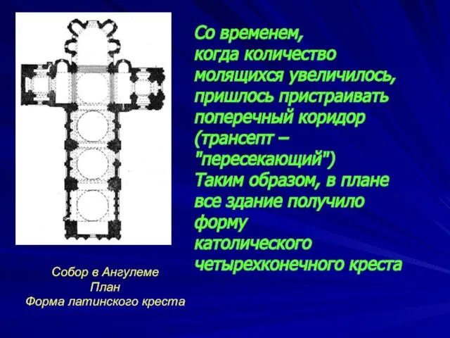 Собор в Ангулеме План Форма латинского креста Со временем, когда количество