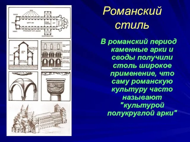 Романский стиль В романский период каменные арки и своды получили столь