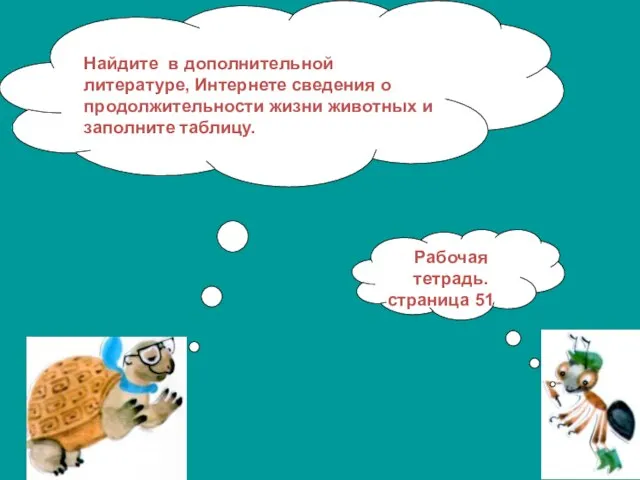 Найдите в дополнительной литературе, Интернете сведения о продолжительности жизни животных и