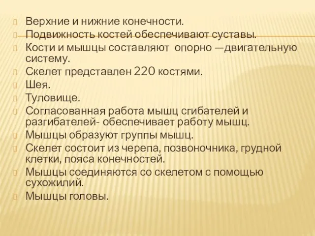 Верхние и нижние конечности. Подвижность костей обеспечивают суставы. Кости и мышцы