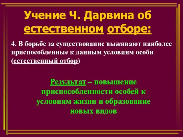 Учение Ч. Дарвина об естественном отборе: 4. В борьбе за существование