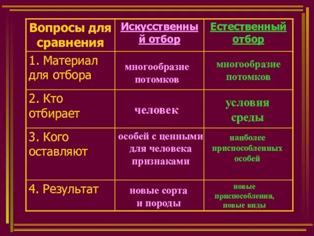 многообразие потомков многообразие потомков человек условия среды наиболее приспособленных особей особей