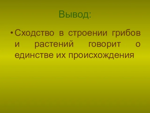 Вывод: Сходство в строении грибов и растений говорит о единстве их происхождения