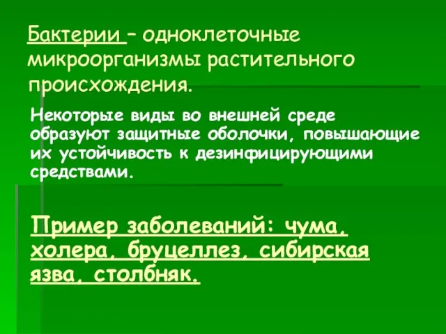 Бактерии – одноклеточные микроорганизмы растительного происхождения. Некоторые виды во внешней среде