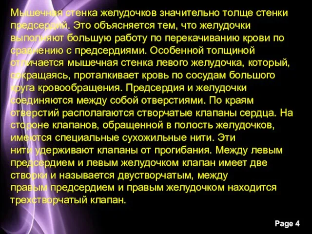 Мышечная стенка желудочков значительно толще стенки предсердий. Это объясняется тем, что