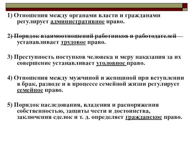 1) Отношения между органами власти и гражданами регулирует административное право. 2)