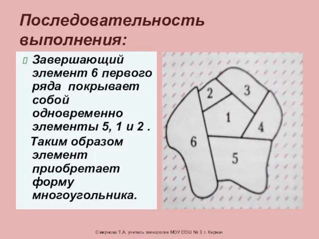 Завершающий элемент 6 первого ряда покрывает собой одновременно элементы 5, 1