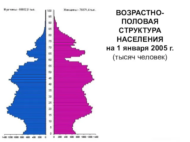 ВОЗРАСТНО-ПОЛОВАЯ СТРУКТУРА НАСЕЛЕНИЯ на 1 января 2005 г. (тысяч человек)