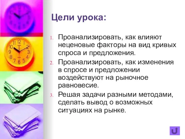 Цели урока: Проанализировать, как влияют неценовые факторы на вид кривых спроса