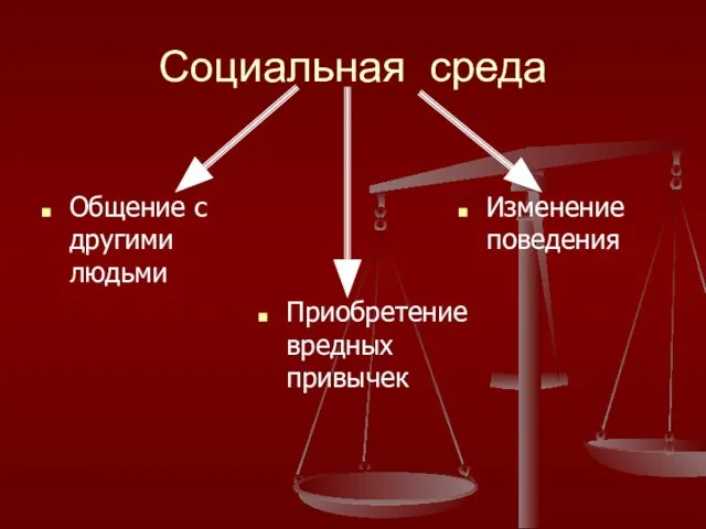 Социальная среда Общение с другими людьми Приобретение вредных привычек Изменение поведения